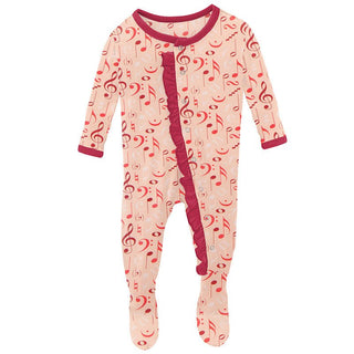 Girl's Print Bamboo Classic Ruffle Footie with Snaps - Peach Blossom Music Class Baby & Toddler Sleepwear