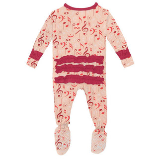 Girl's Print Bamboo Classic Ruffle Footie with Snaps - Peach Blossom Music Class Baby & Toddler Sleepwear