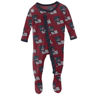 Girl's Print Bamboo Classic Ruffle Footie with Snaps - Wild Strawberry Dog Ate My Homework Baby & Toddler Sleepwear