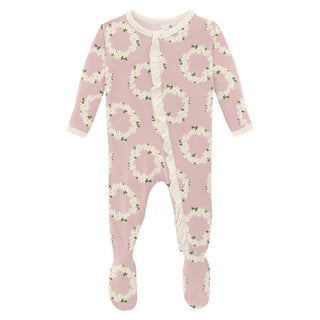 Girl's Print Bamboo Classic Ruffle Footie with Zipper - Baby Rose Daisy Crowns Baby & Toddler Sleepwear