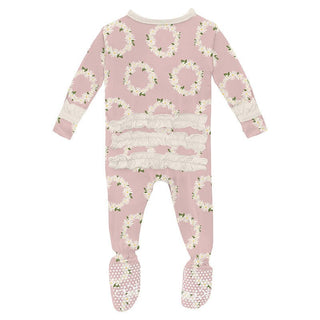 Girl's Print Bamboo Classic Ruffle Footie with Zipper - Baby Rose Daisy Crowns Baby & Toddler Sleepwear