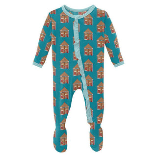 Girl's Print Bamboo Classic Ruffle Footie with Zipper - Bay Gingerbread KicKee Pants