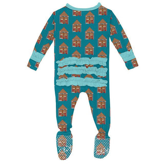 Girl's Print Bamboo Classic Ruffle Footie with Zipper - Bay Gingerbread KicKee Pants