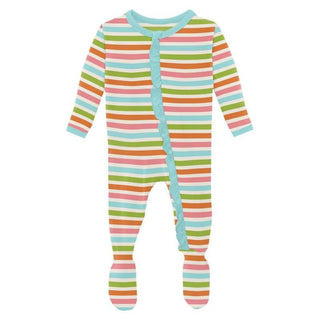 Girl's Print Bamboo Classic Ruffle Footie with Zipper - Beach Day Stripe Baby & Toddler Sleepwear