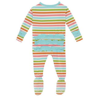 Girl's Print Bamboo Classic Ruffle Footie with Zipper - Beach Day Stripe Baby & Toddler Sleepwear