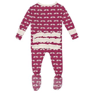 Girl's Print Bamboo Classic Ruffle Footie with Zipper - Berry Cow (15ANV) Baby & Toddler Sleepwear