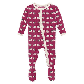 Girl's Print Bamboo Classic Ruffle Footie with Zipper - Berry Cow (15ANV) Baby & Toddler Sleepwear