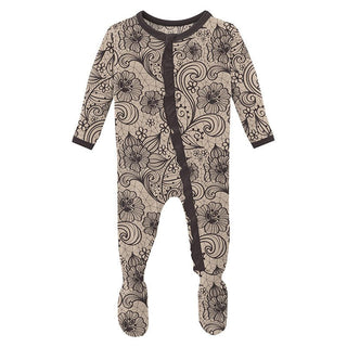 Girl's Print Bamboo Classic Ruffle Footie with Zipper - Burlap Lace Baby & Toddler Sleepwear