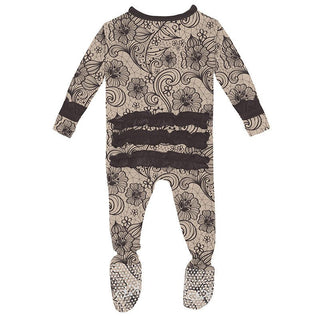 Girl's Print Bamboo Classic Ruffle Footie with Zipper - Burlap Lace Baby & Toddler Sleepwear