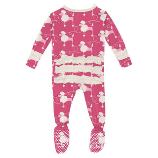 Girl's Print Bamboo Classic Ruffle Footie with Zipper - Flamingo Poodles Baby & Toddler Sleepwear