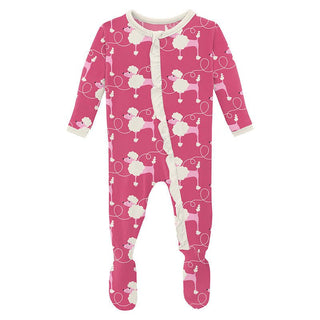 KicKee Pants Girl's Print Classic Ruffle Footie with Zipper - Flamingo Poodles