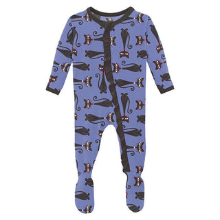 Girl's Print Bamboo Classic Ruffle Footie with Zipper - Forget Me Not Cool Cats Baby & Toddler Sleepwear