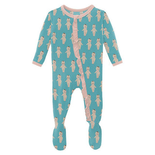 KicKee Pants Girls Print Classic Ruffle Footie with Zipper - Glacier Baby Doll