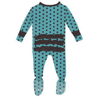 Girl's Print Bamboo Classic Ruffle Footie with Zipper - Glacier Polka Dots KicKee Pants