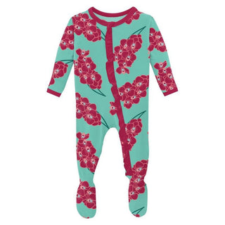 Girl's Print Bamboo Classic Ruffle Footie with Zipper - Glass Orchids KicKee Pants