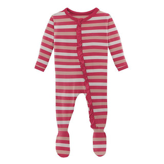 Girl's Print Bamboo Classic Ruffle Footie with Zipper - Hopscotch Stripe KicKee Pants