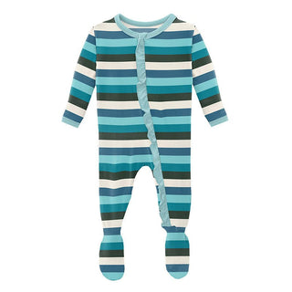 Girl's Print Bamboo Classic Ruffle Footie with Zipper - Ice Multi Stripe Baby & Toddler Sleepwear