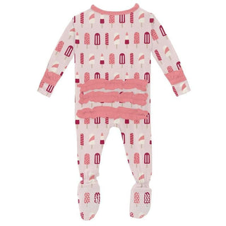 Girl's Print Bamboo Classic Ruffle Footie with Zipper - Macaroon Popsicles Baby & Toddler Sleepwear