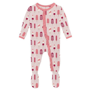 Girl's Print Bamboo Classic Ruffle Footie with Zipper - Macaroon Popsicles Baby & Toddler Sleepwear