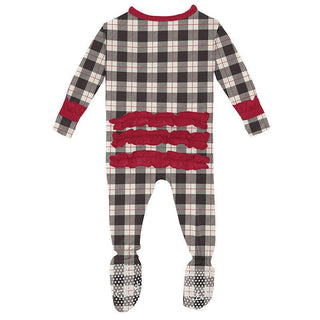 KicKee Pants Girls Print Classic Ruffle Footie with Zipper - Midnight Holiday Plaid