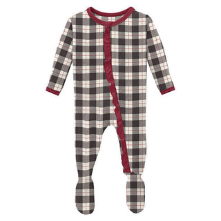 KicKee Pants Girls Print Classic Ruffle Footie with Zipper - Midnight Holiday Plaid