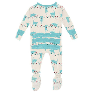 Girl's Print Bamboo Classic Ruffle Footie with Zipper - Natural Tangled Kittens (WCA22) Baby & Toddler Sleepwear