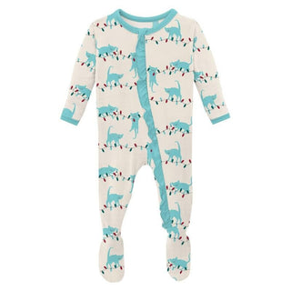 Girl's Print Bamboo Classic Ruffle Footie with Zipper - Natural Tangled Kittens (WCA22) KicKee Pants