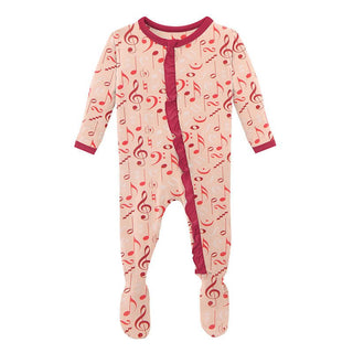 Girl's Print Bamboo Classic Ruffle Footie with Zipper - Peach Blossom Music Class Baby & Toddler Sleepwear