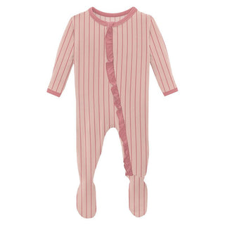 Girl's Print Bamboo Classic Ruffle Footie with Zipper - Pinstripe KicKee Pants