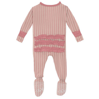 Girl's Print Bamboo Classic Ruffle Footie with Zipper - Pinstripe Baby & Toddler Sleepwear