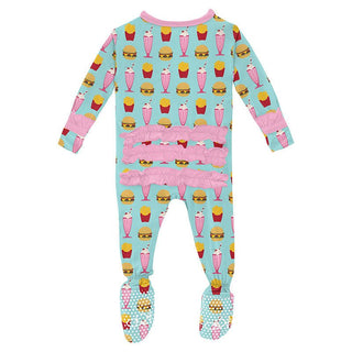 Girl's Print Bamboo Classic Ruffle Footie with Zipper - Summer Sky Cheeseburger Baby & Toddler Sleepwear