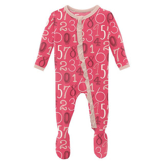 Girl's Print Bamboo Classic Ruffle Footie with Zipper - Taffy Math KicKee Pants