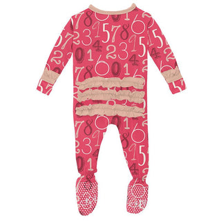 Girl's Print Bamboo Classic Ruffle Footie with Zipper - Taffy Math KicKee Pants