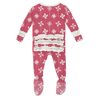 Girl's Print Bamboo Classic Ruffle Footie with Zipper - Taffy Pinwheel Baby & Toddler Sleepwear