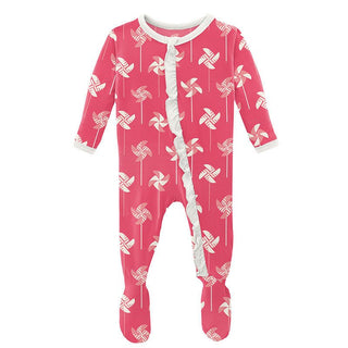 Girl's Print Bamboo Classic Ruffle Footie with Zipper - Taffy Pinwheel Baby & Toddler Sleepwear