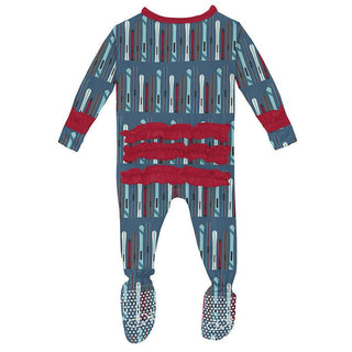 Girl's Print Bamboo Classic Ruffle Footie with Zipper - Twilight Skis Baby & Toddler Sleepwear