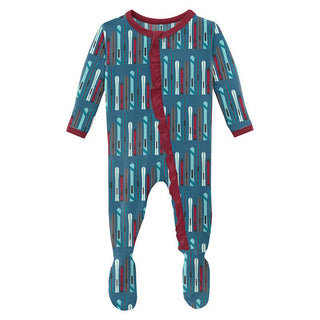 KicKee Pants Girls Print Classic Ruffle Footie with Zipper - Twilight Skis