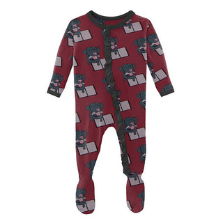 Girl's Print Bamboo Classic Ruffle Footie with Zipper - Wild Strawberry Dog Ate My Homework Baby & Toddler Sleepwear