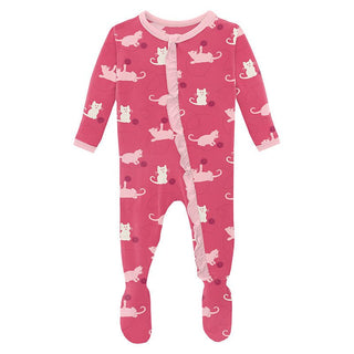 Girl's Print Bamboo Classic Ruffle Footie with Zipper - Winter Rose Kitty (15ANV) Baby & Toddler Sleepwear