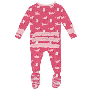 Girl's Print Bamboo Classic Ruffle Footie with Zipper - Winter Rose Kitty (15ANV) Baby & Toddler Sleepwear