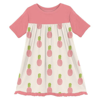 Girl's Print Bamboo Classic Short Sleeve Swing Dress - Strawberry Pineapples KicKee Pants