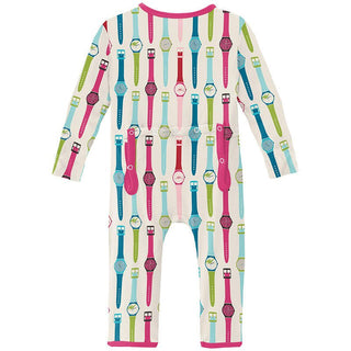 Girl's Print Bamboo Coverall with 2-Way Zipper - Natural Watches KicKee Pants