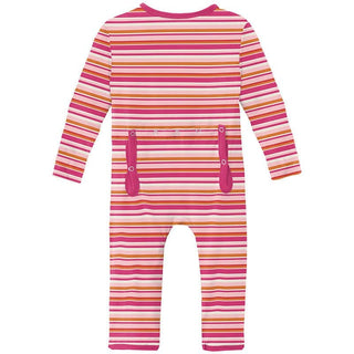 Girl's Print Bamboo Coverall with Zipper - Anniversary Sunset Stripe KicKee Pants