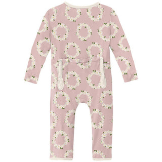 Girl's Print Bamboo Coverall with Zipper - Baby Rose Daisy Crowns Baby & Toddler Sleepwear