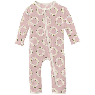 Girl's Print Bamboo Coverall with Zipper - Baby Rose Daisy Crowns Baby & Toddler Sleepwear