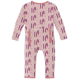 Girl's Print Bamboo Coverall with Zipper - Baby Rose Elephant Stripe KicKee Pants