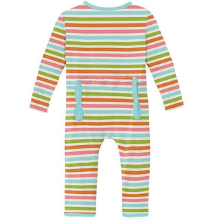 Girl's Print Bamboo Coverall with Zipper - Beach Day Stripe KicKee Pants