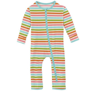 Girl's Print Bamboo Coverall with Zipper - Beach Day Stripe Baby & Toddler Sleepwear