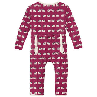 Girl's Print Bamboo Coverall with Zipper - Berry Cow (15ANV) KicKee Pants