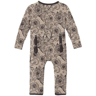 Girl's Print Bamboo Coverall with Zipper - Burlap Lace Baby & Toddler Sleepwear